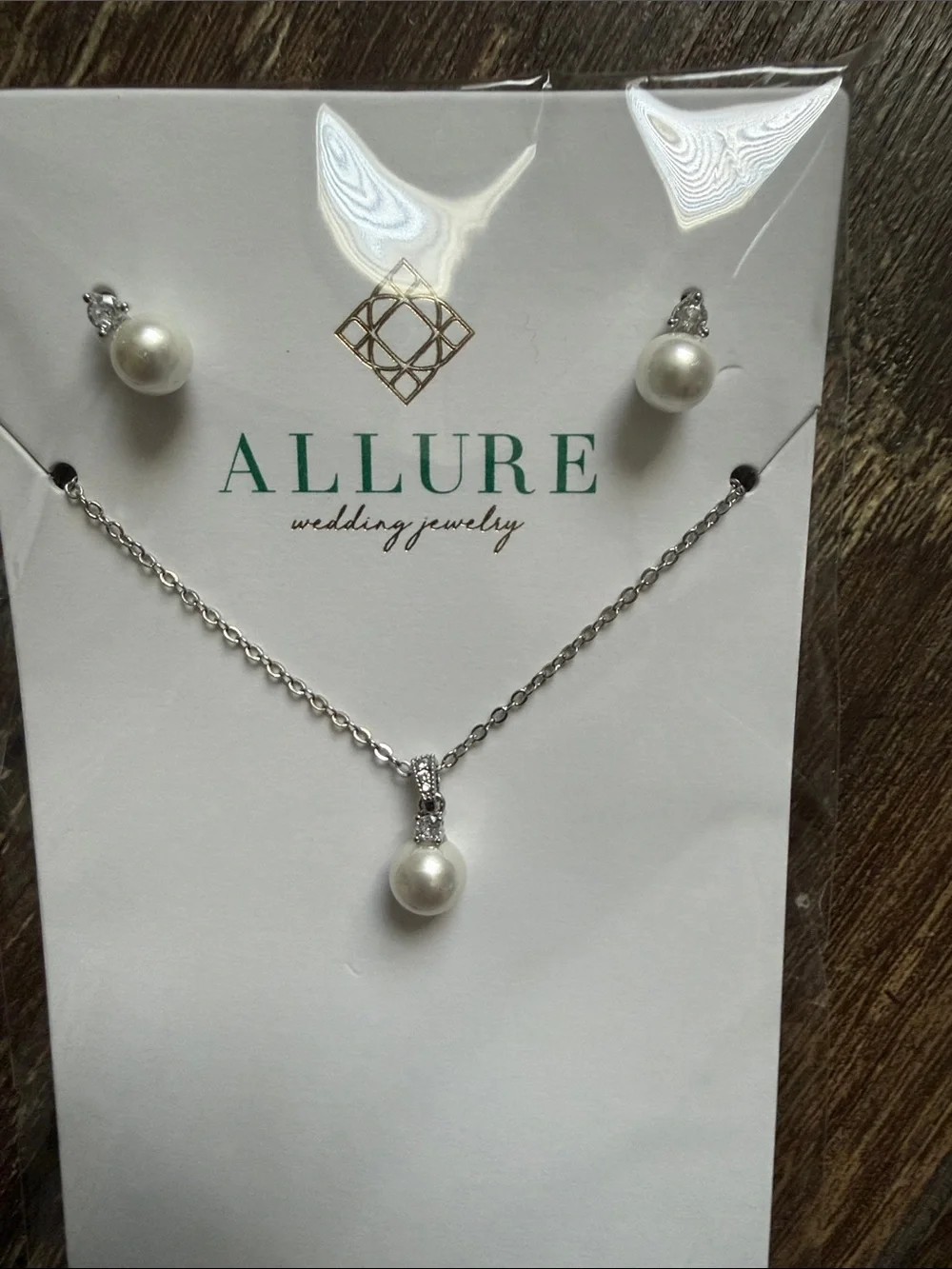 Allure White Pearl Necklace and Stud Earring Set with Silver Accents